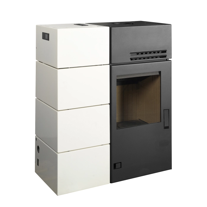 Flexi Hybrid Automatic biały – piec na pellet i drewnoFlexi Hybrid Automatic czarny – kominek na pellet i drewno